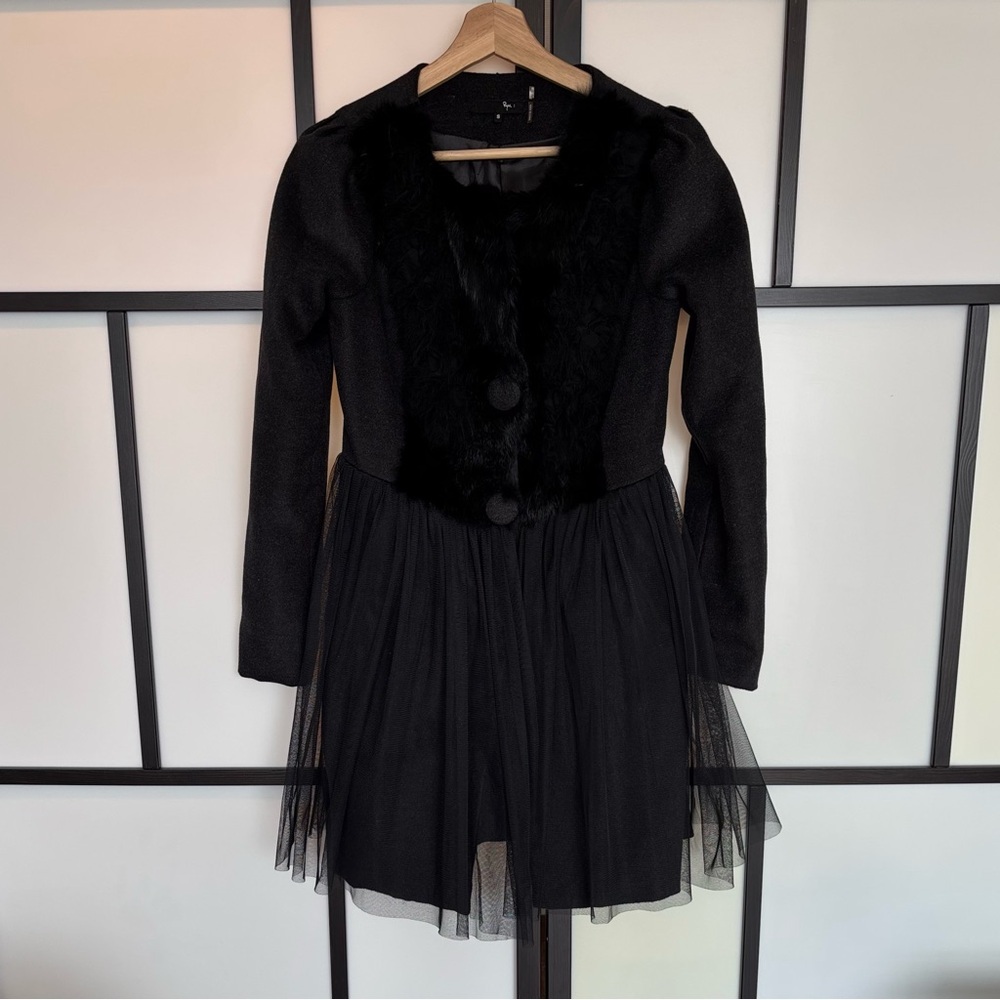 Anthropologie RYU Coat Rabbit Fur Women Small Goth Whimsigoth Dark Academia Boho